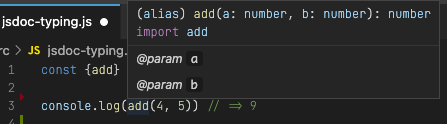 hover showing JSDoc typing information